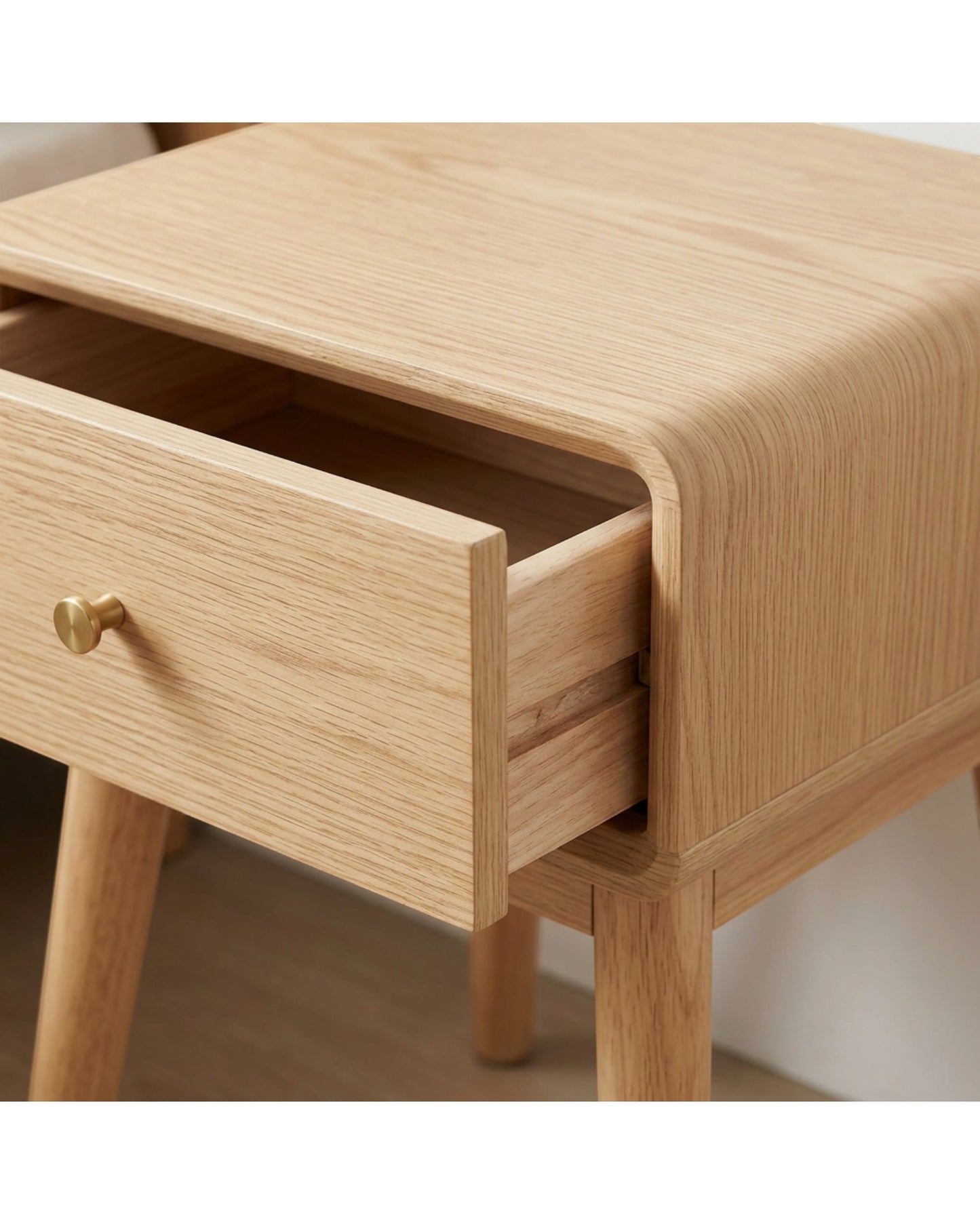 Focae Oak Veneer Nightstand with 2 Drawers Natural - Detail view