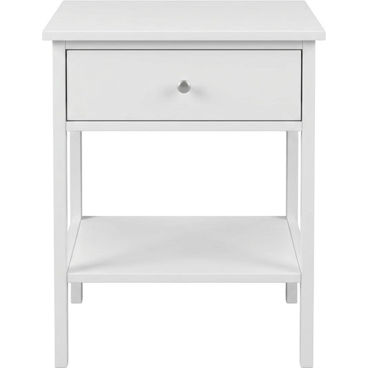 Focae Bedside Table White 1 Drawer with Shelf