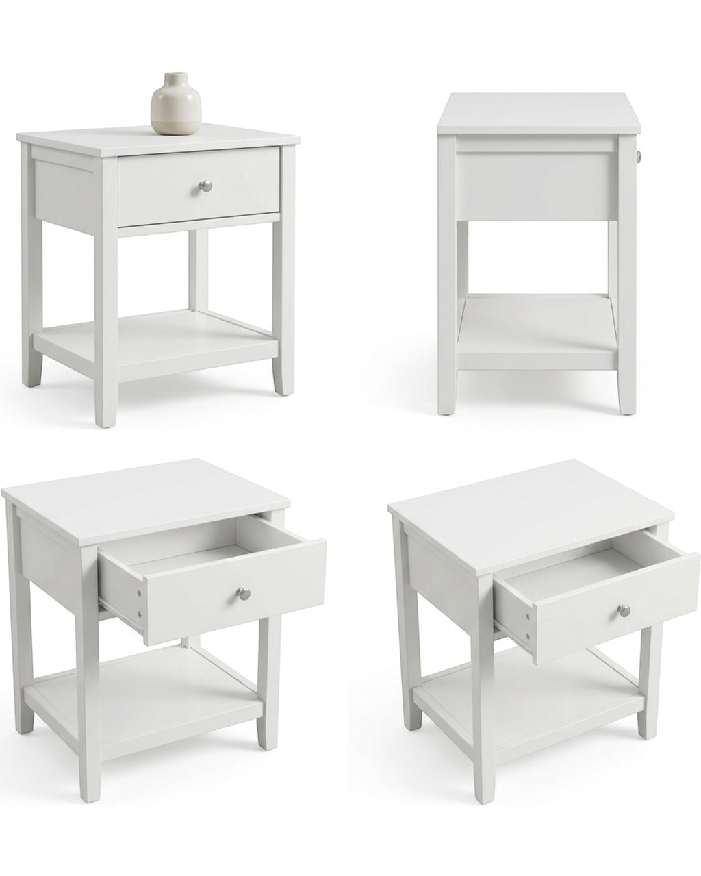 Focae Bedside Table White 1 Drawer with Shelf
