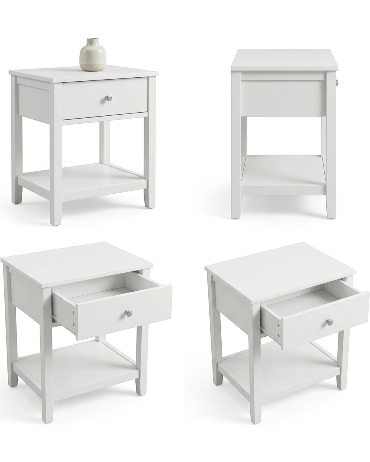 Focae Bedside Table White 1 Drawer with Shelf