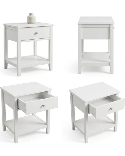 Focae Bedside Table White 1 Drawer with Shelf