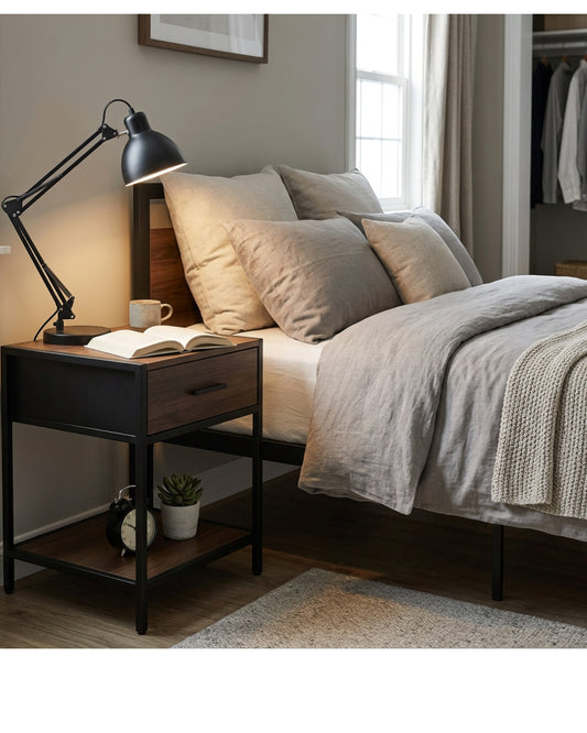 Focae Black Nightstand Metal Frame 24 in