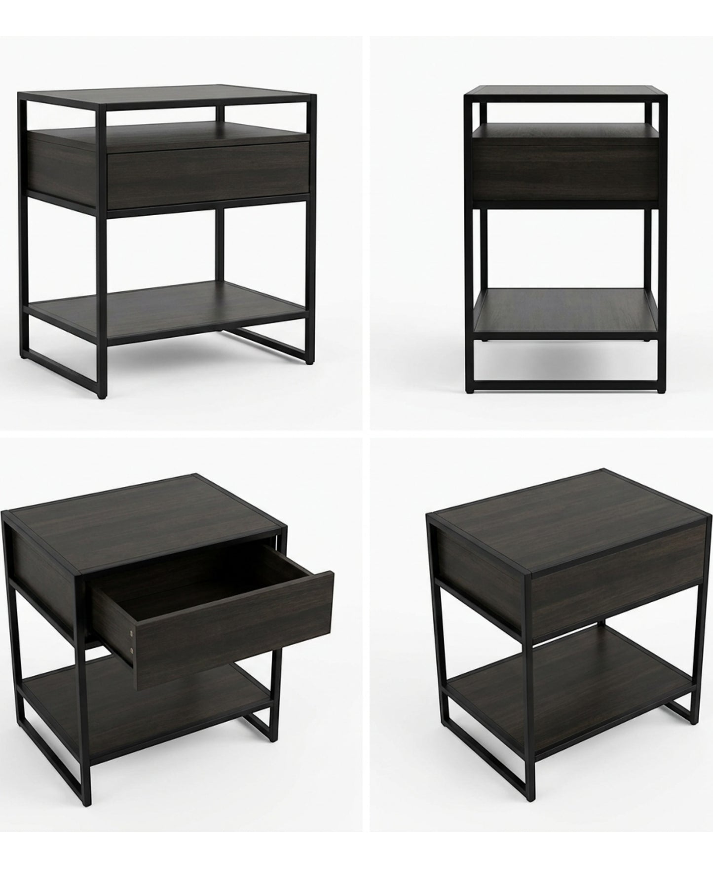 Focae Black Nightstand Metal Frame 24 in