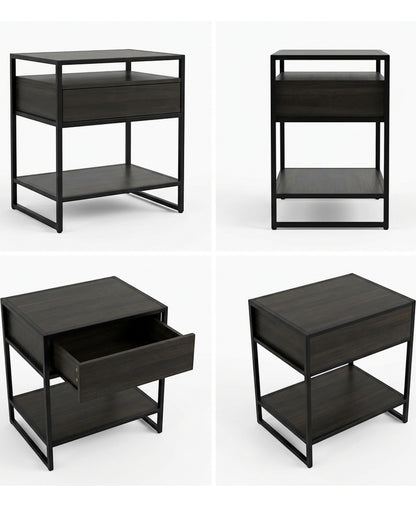 Focae Black Nightstand Metal Frame 24 in