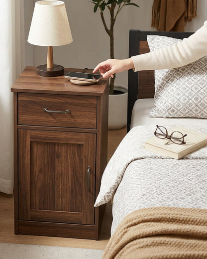 Focae Narrow Bedside Cabinet Walnut 25 in