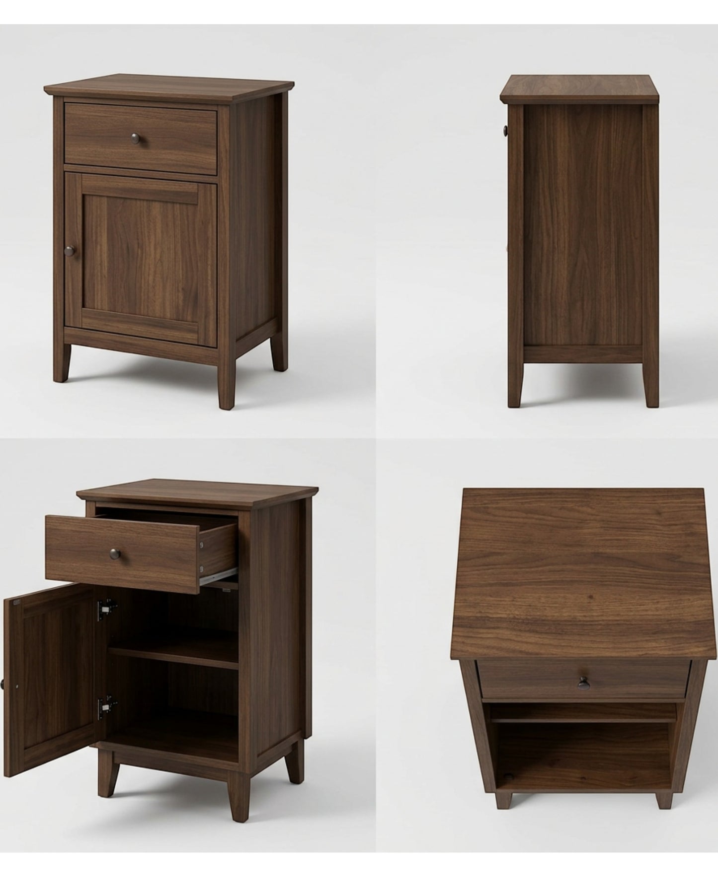 Focae Narrow Bedside Cabinet Walnut 25 in