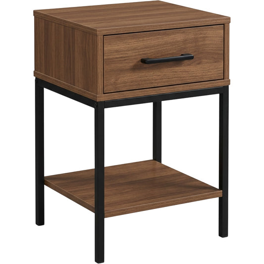 Focae Narrow Nightstand with Drawer and Open Shelf Walnut and Black - Product view
