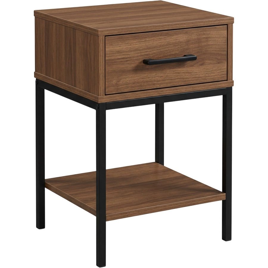 Focae Narrow Nightstand with Drawer and Open Shelf Walnut and Black
