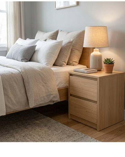 Focae Nightstand Oak 2 Drawer 22 in