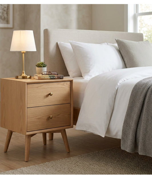 Focae Oak Veneer Nightstand with 2 Drawers Natural - Lifestyle view