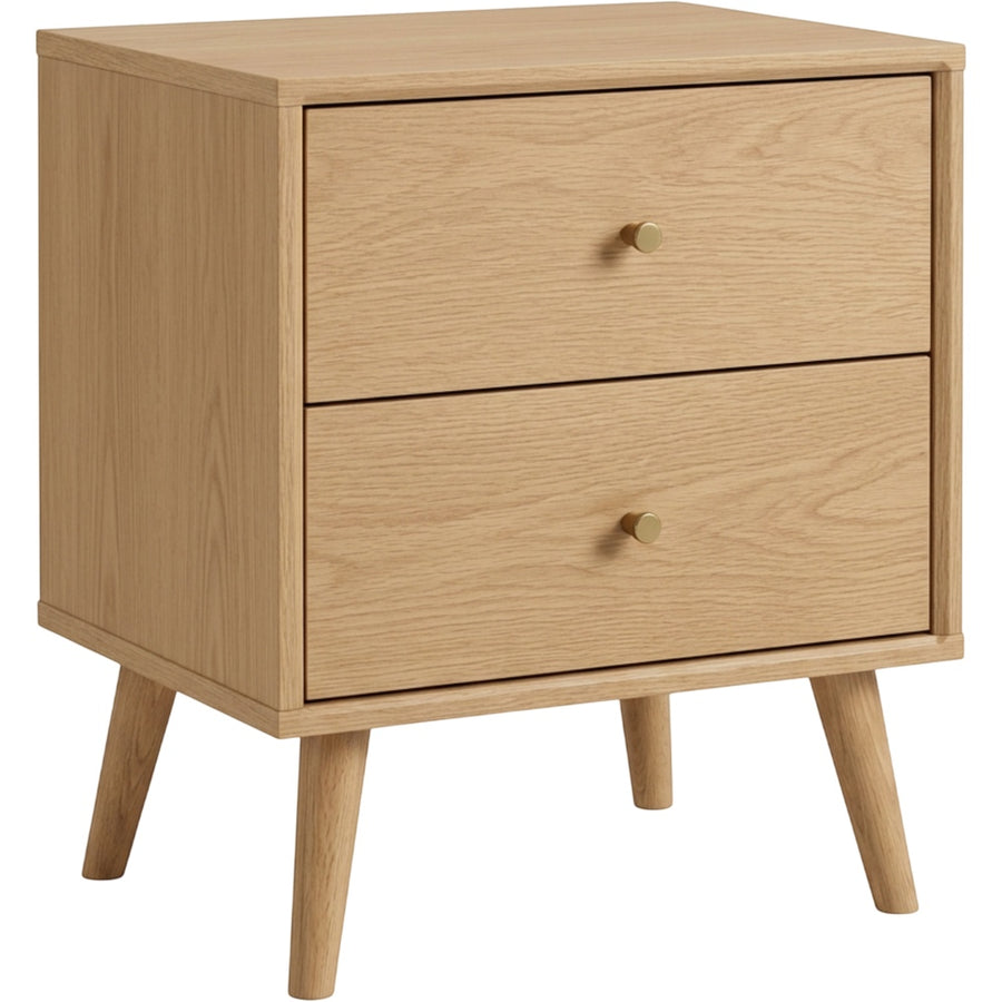 Focae Oak Veneer Nightstand with 2 Drawers Natural