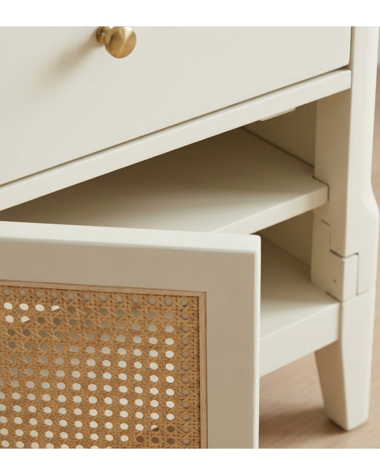 Focae Rattan Door Nightstand with Drawer Ivory - Detail view