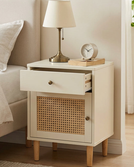 Focae Rattan Door Nightstand with Drawer Ivory - Lifestyle view