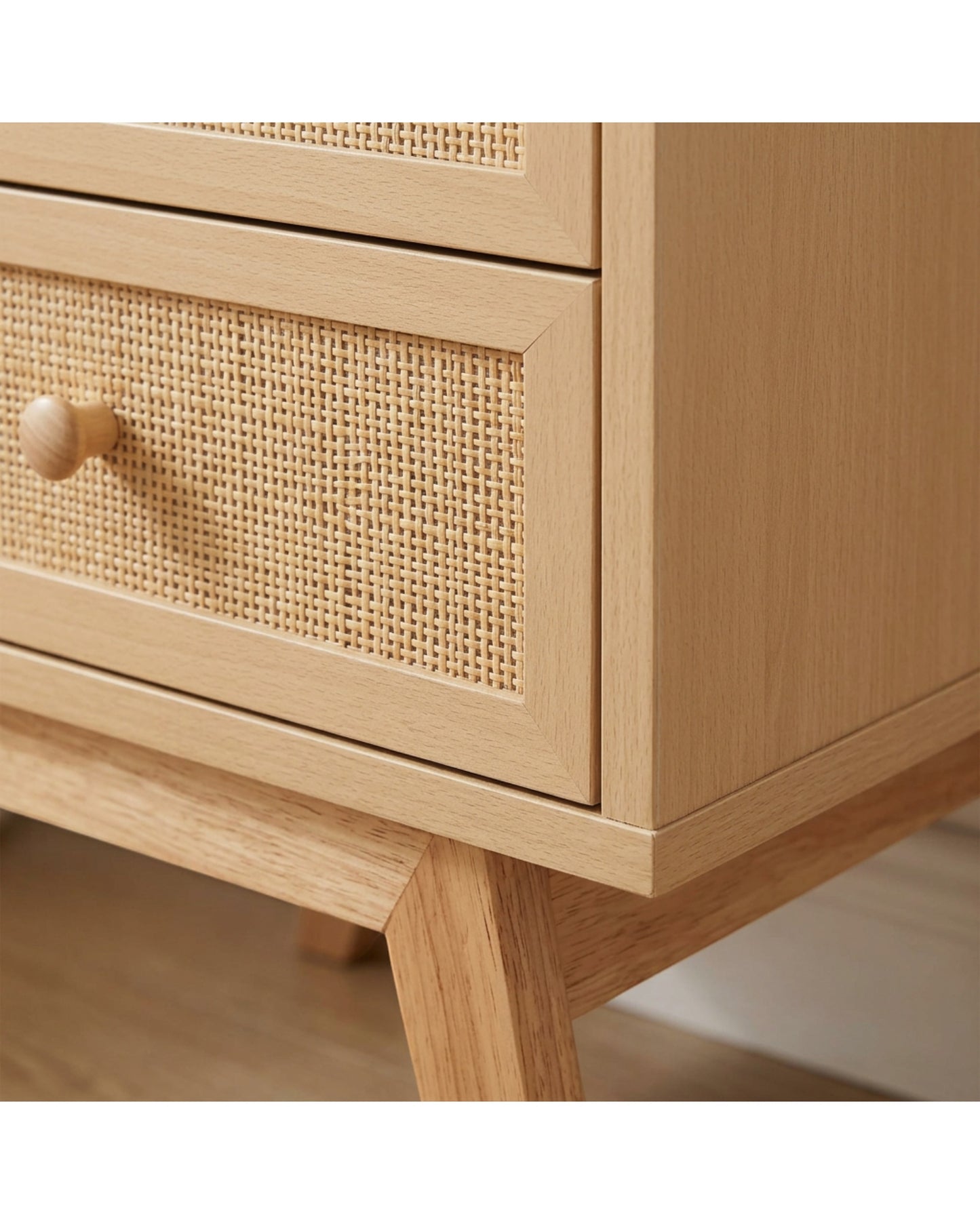 Focae Rattan Front Nightstand Natural 2 Drawer