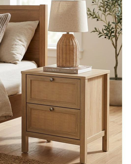 Focae Rattan Front Nightstand Natural 2 Drawer