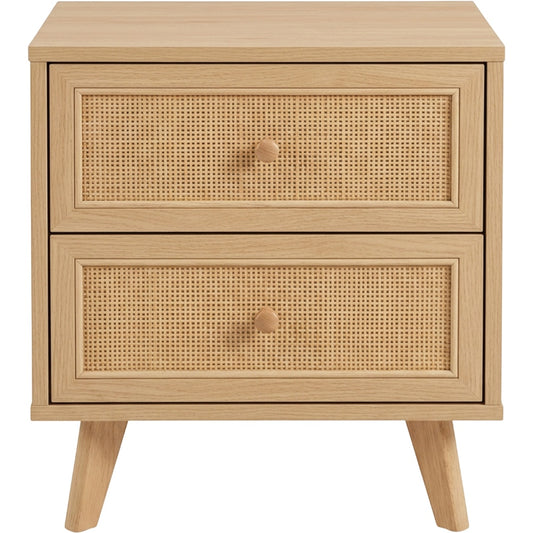 Focae Rattan Front Nightstand Natural 2 Drawer