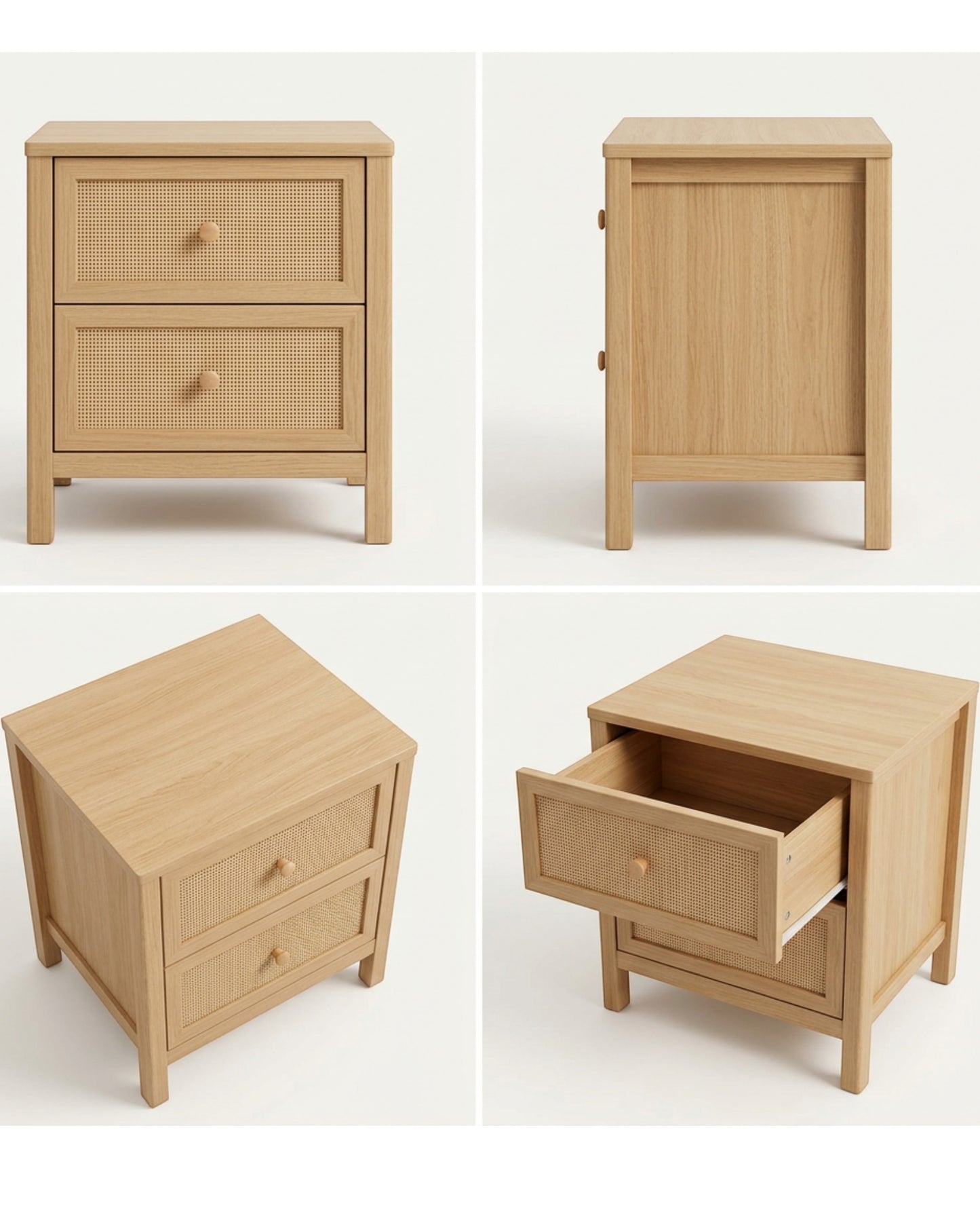 Focae Rattan Front Nightstand Natural 2 Drawer