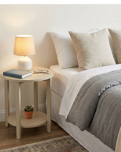 Focae Round Side Table Nightstand Beige 20 in