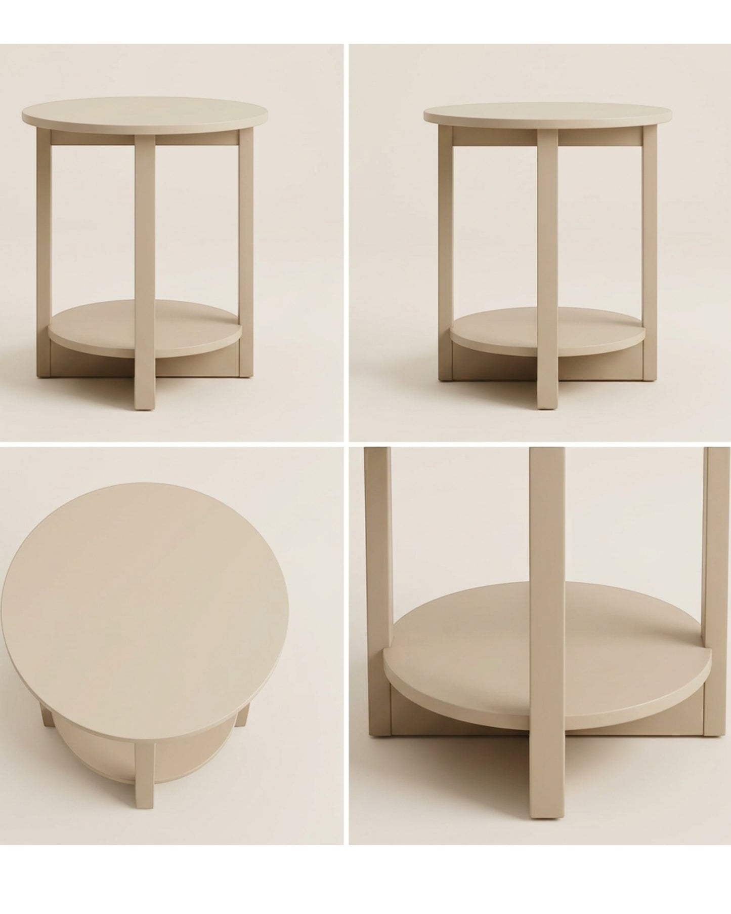 Focae Round Side Table Nightstand Beige 20 in