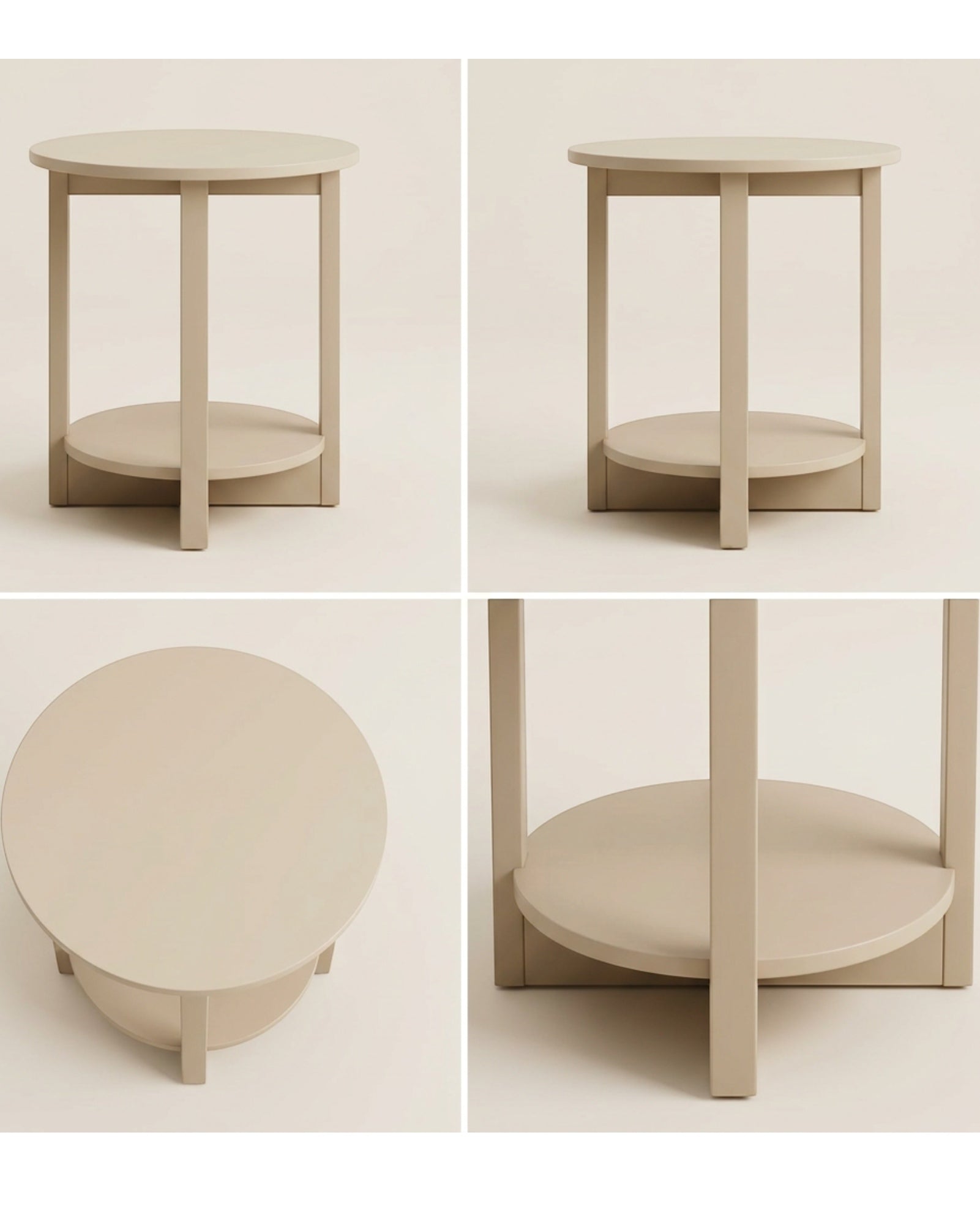 Focae Round Side Table Nightstand Beige 20 in