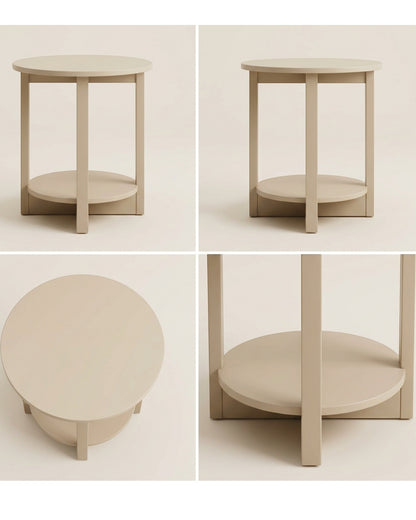 Focae Round Side Table Nightstand Beige 20 in